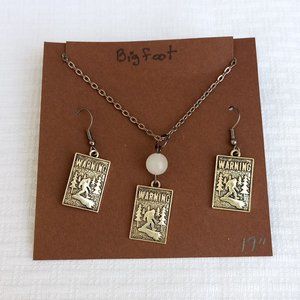 Bigfoot "Warning" Earrings & Necklace set